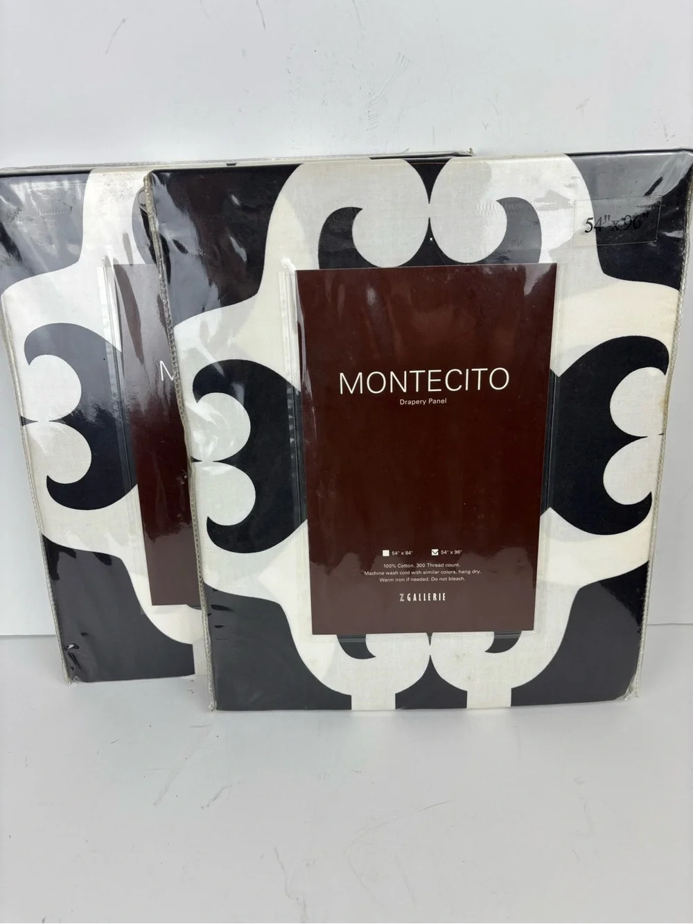 Z Gallerie Montecito Drapery Panels-pair(2)-Bold Blk/Wht Scroll Print-NEW